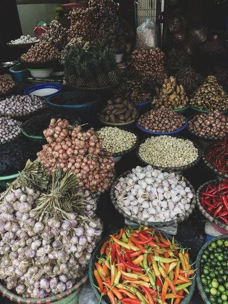 Legumes Frescos Para Venda Mercado Comida Rua Cidade Velha Hanói — Fotografia de Stock