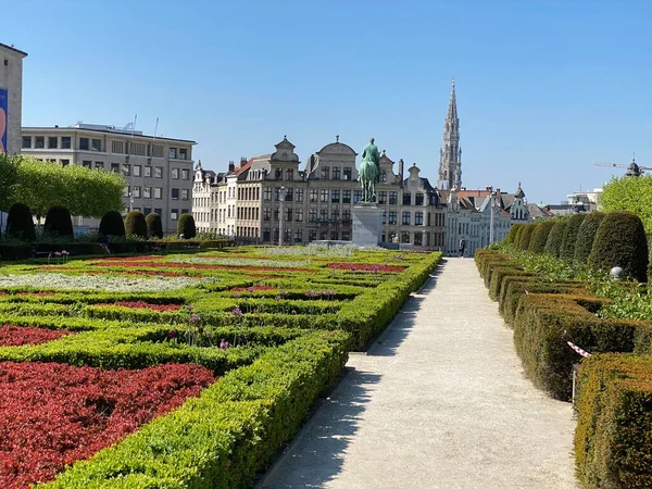 Bruselas Bélgica Abril 2020 Desértico Parque Mont Des Arts Durante — Foto de Stock