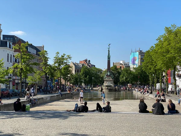 Brusel Belgie Dubna 2020 Fontána Julese Anspacha Quai Aux Briques — Stock fotografie