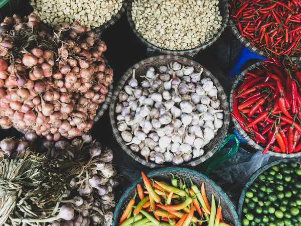 Top View Large Assortment Row Loose Vegetables Fruits Sale Street — Stock Photo, Image