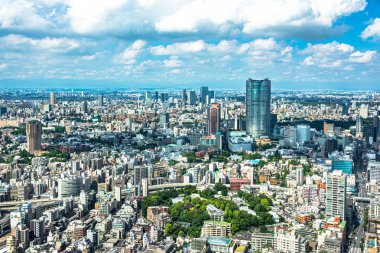 Tokyo, Japonya, Asya - 7 Eylül 2019: Tokyo Kulesi 'nden Tokyo' nun havadan görünüşü