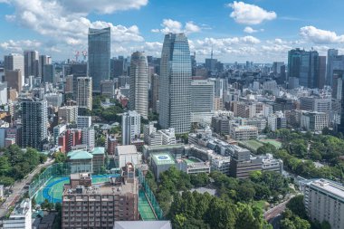 Tokyo, Japonya, Asya - 7 Eylül 2019: Tokyo Kulesi 'nden Tokyo' nun havadan görünüşü
