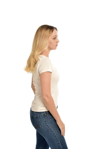 Porträt Eines Blonden Mädchens Mit Weißem Hemd Isoliert Auf Weißem — Stockfoto