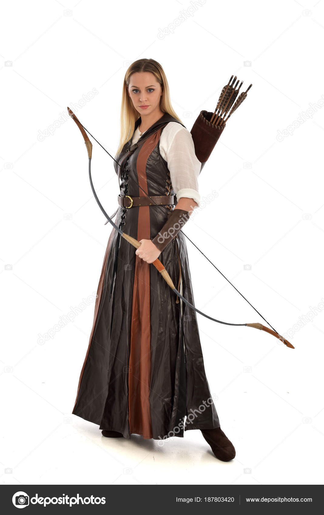 Full Length Portrait Woman Wearing Brown Medieval Fantasy Outfit Bow Stock  Photo by ©faestock 187803420