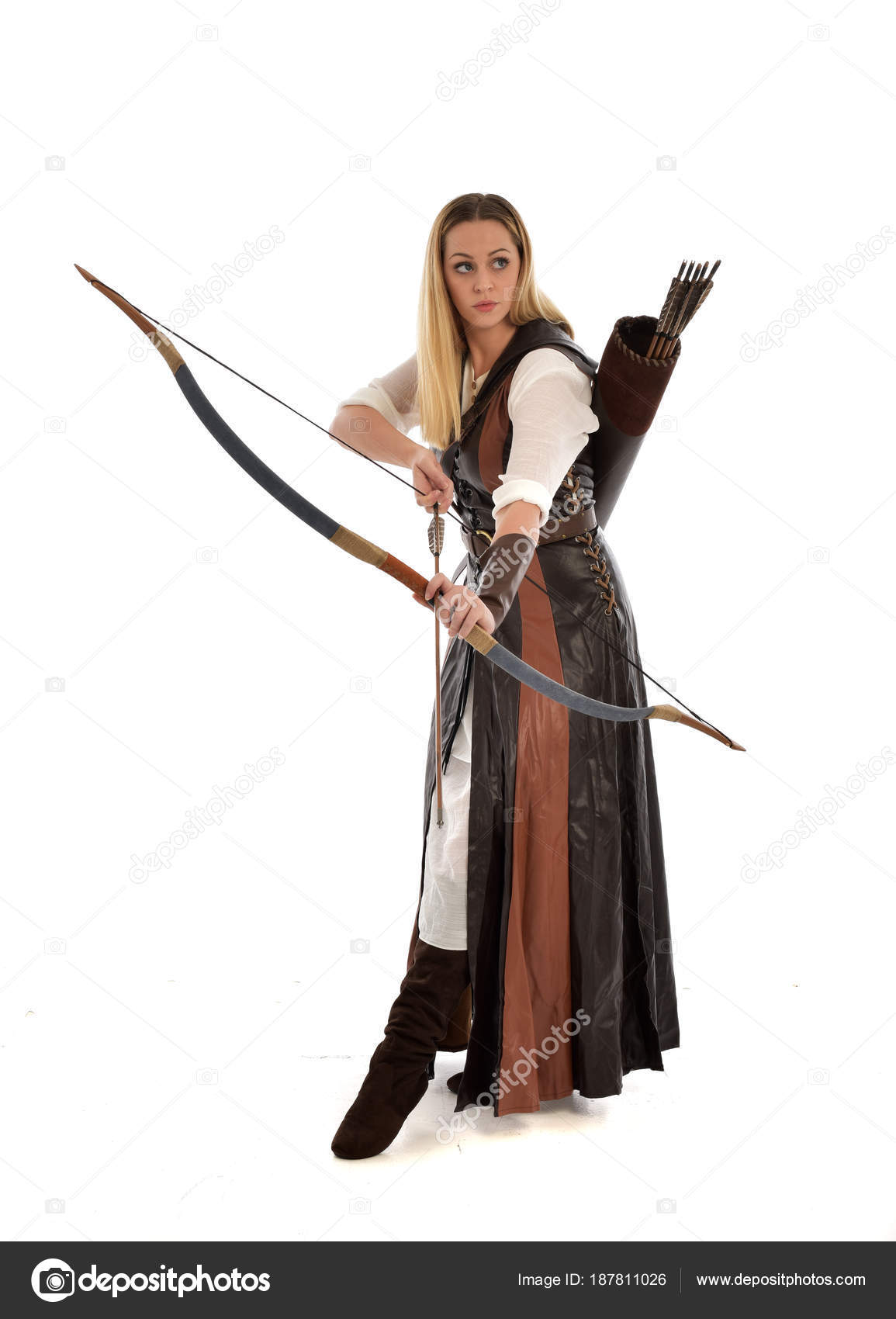 Full Length Portrait Woman Wearing Brown Medieval Fantasy Outfit Bow Stock  Photo by ©faestock 187811026