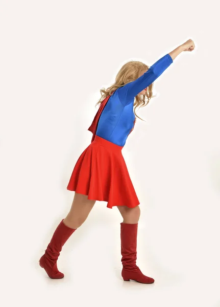 Full Length Portrait Pretty Girl Wearing Super Hero Costume Standing — Stock Photo, Image