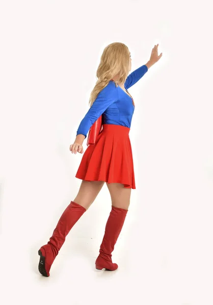 Full Length Portrait Pretty Girl Wearing Super Hero Costume Standing — Stock Photo, Image