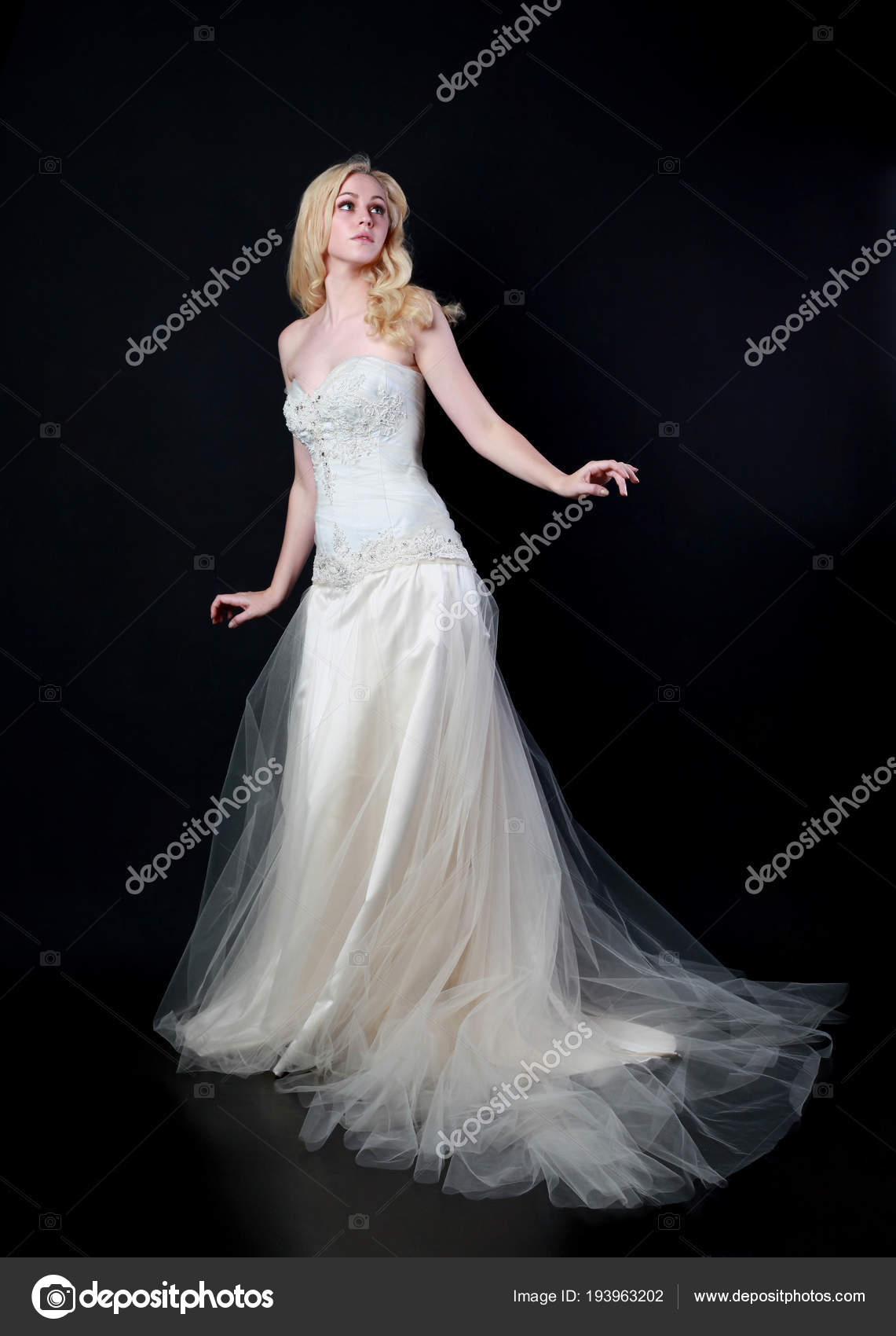 A beautiful caucasian girl in a long white dress poses dramatically in a  Gothic style for an editorial photo shoot. The theme is Winter Fairytale  Stock Photo - Alamy