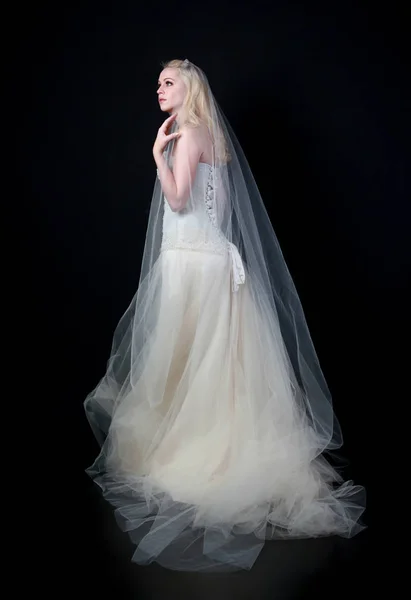 Ritratto Figura Intera Del Modello Indossando Abito Sposa Bianco Palla — Foto Stock
