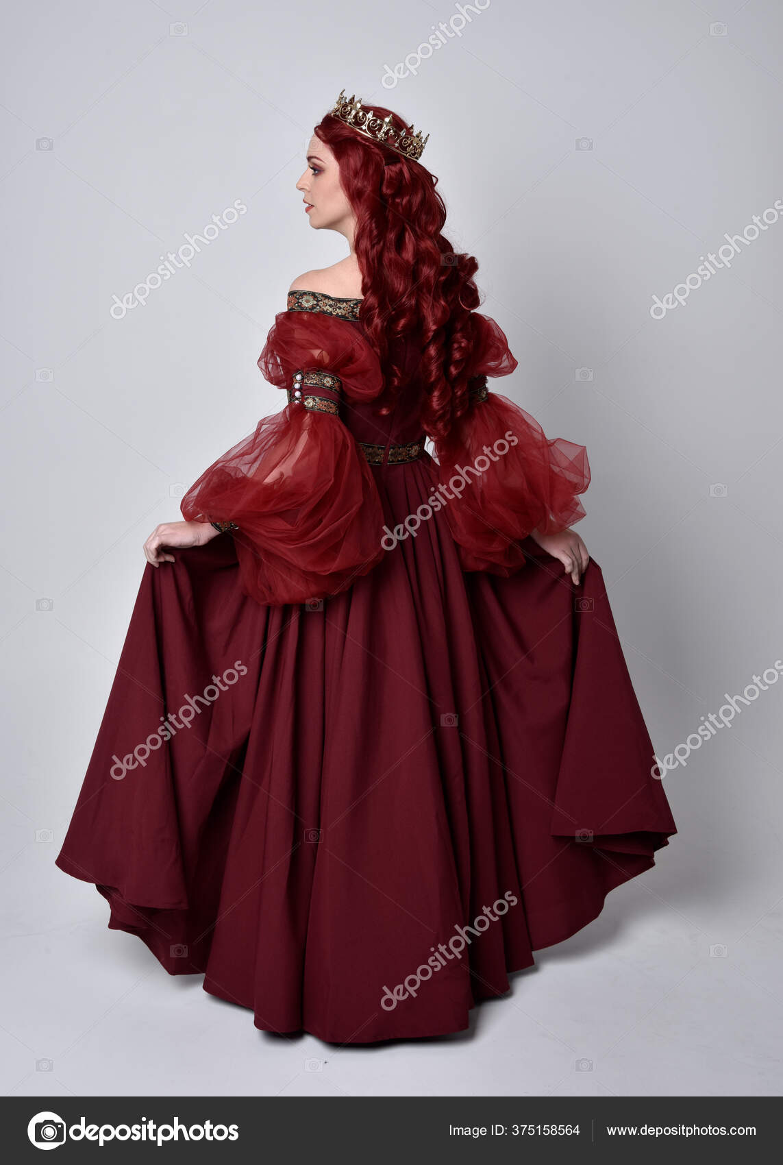 Red/Gold Upscale Fantasy Belle Gown with Flowers – Romantic Threads