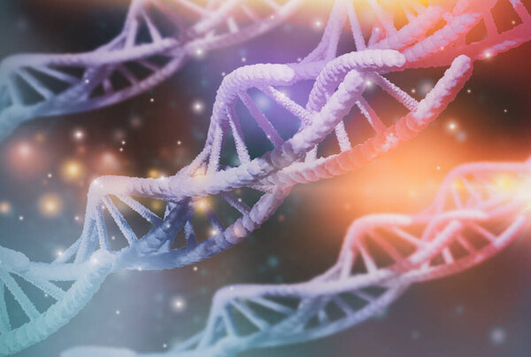 Close up DNA structure molecule chain macro through microscope view,concept medical and genetics,abstract 3D rendering illustration, science biotechnology human cell in laboratory of biochemistry