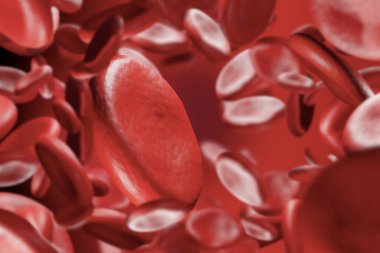 Sağlık hizmetleri konsepti kardiyovasküler hastalıklar ve hipertansiyon ve tıbbi, DNA araştırması kırmızı kan hücreleri ve kök hücre insan hücresi kan damarlarında mikroskop yoluyla görülüyor, üç boyutlu çizim tasarımı