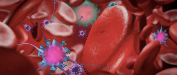 Koronawirus Lub Covid Oraz Badania Nad Cząsteczkami Dna Czerwonymi Krwinkami — Zdjęcie stockowe