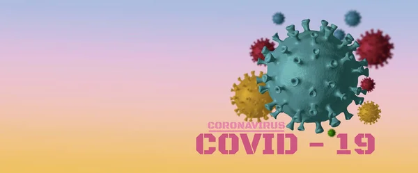 Web Banner Header Panoramic Coronavirus Covid Vírus Pasztell Izolált Színes — Stock Fotó
