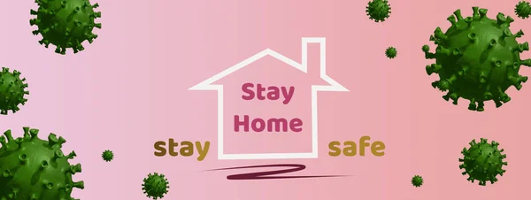 Concept stay at home and stay safe,social distancing and quarantine,coronavirus covid 19 icon with home symbol on isolated pastel pink background,web banner header panoramic with copy space,input text