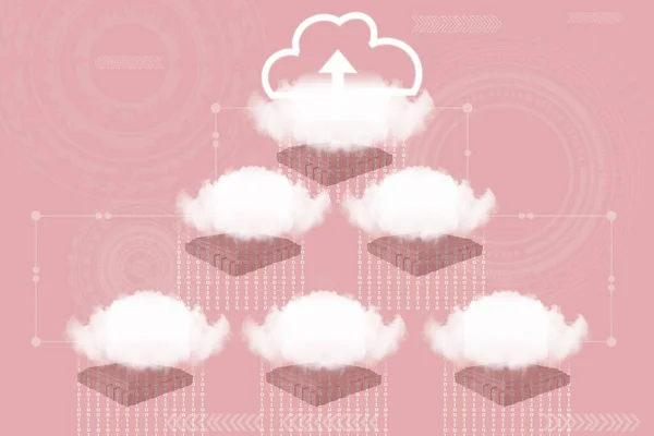 Abstract cloud computing technology,with binary code import and export data in cloud storage isolated on pink background,internet of things and big data concept,3D render illustration design