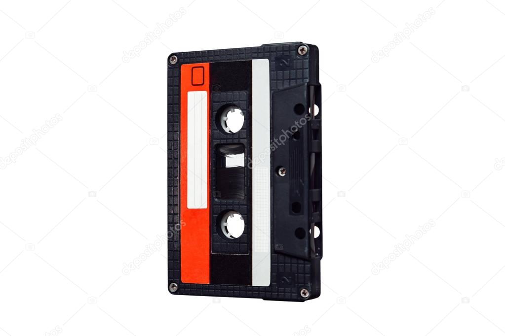 Audio cassette. Vintage audio cassette tap on white background. 