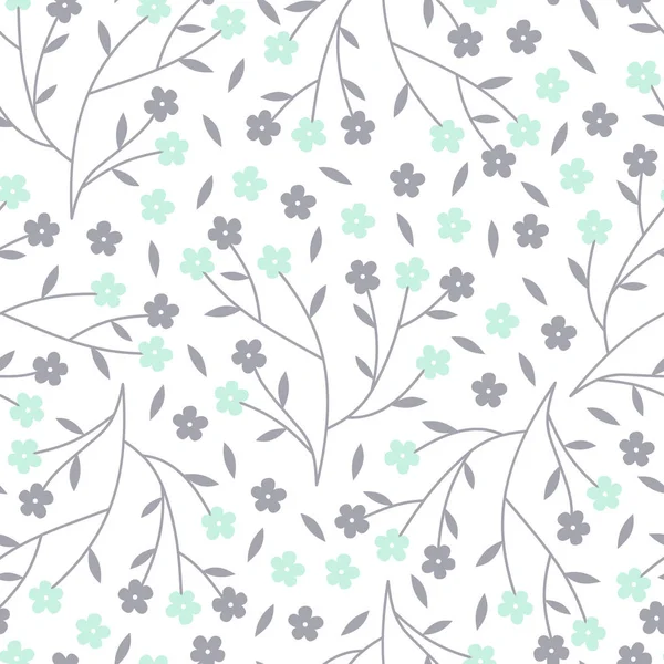 Patrón Sin Costura Vectorial Minúsculas Flores Flor Cerezo Menta Gris — Archivo Imágenes Vectoriales