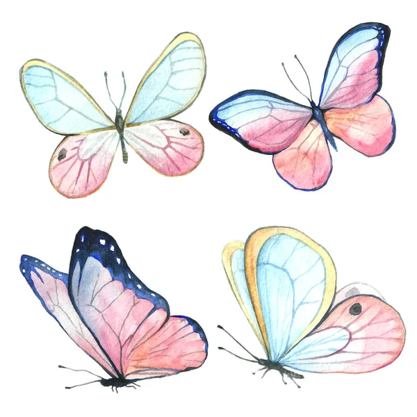 Sammlung Aquarell fliegender Schmetterlinge. — Stockfoto