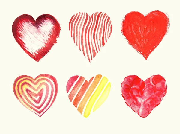 레드 심장 sy의 고립 된 그림의 수채화 모음 — 스톡 사진
