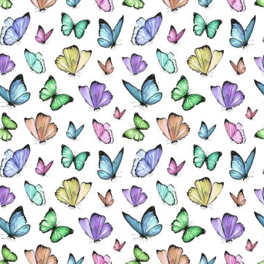 Sulu Boya Dikişsiz desen boyalı kelebek