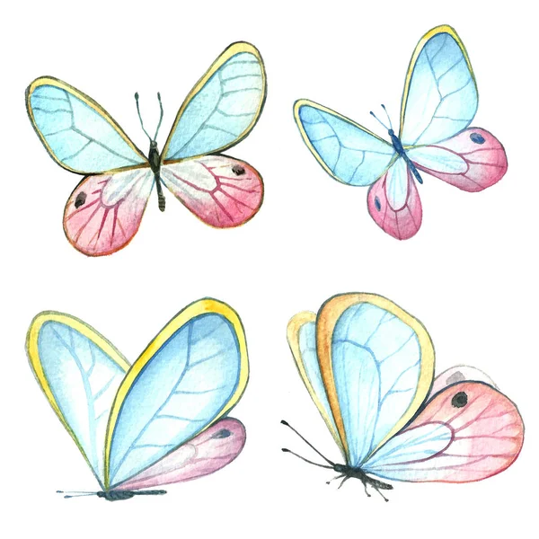 Sbírku akvarel létající motýli. — Stock fotografie