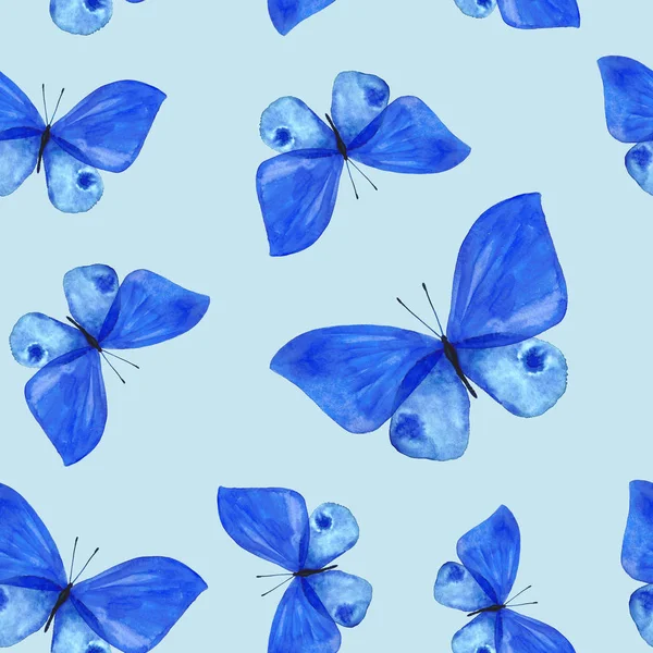Akvarelu bezešvé vzor malované motýlů — Stock fotografie