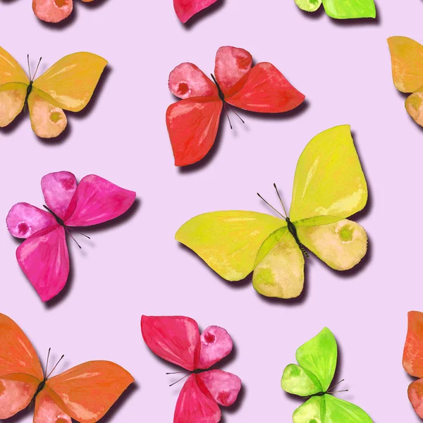 Patrón sin costura de acuarela de mariposas pintadas — Foto de Stock