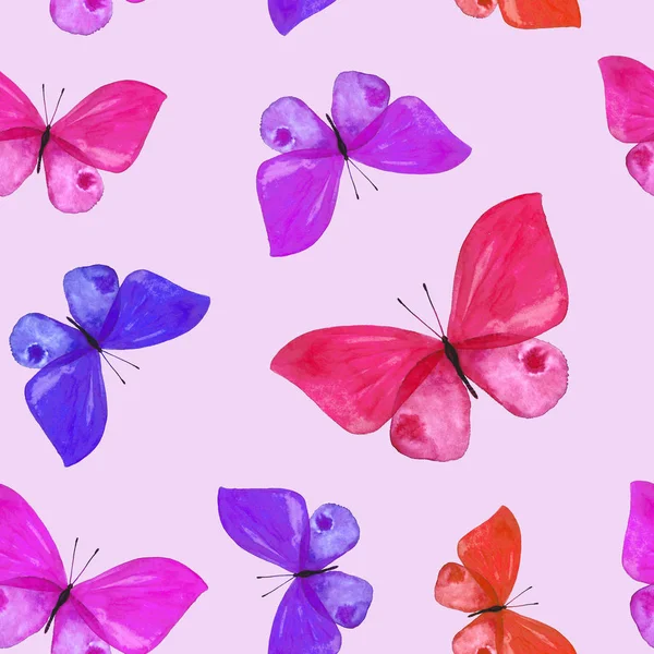 Patrón sin costura de acuarela de mariposas pintadas — Foto de Stock