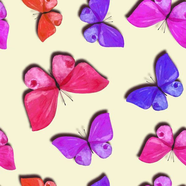 Aquarell nahtloses Muster bemalter Schmetterlinge — Stockfoto