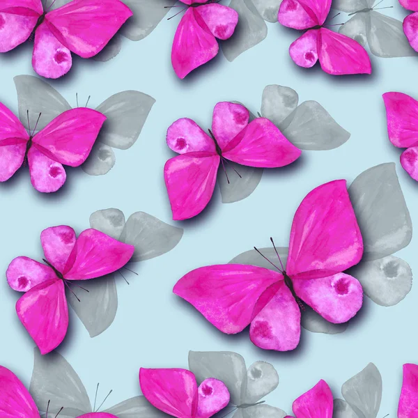 Patrón sin costura de acuarela de mariposas pintadas — Foto de Stock