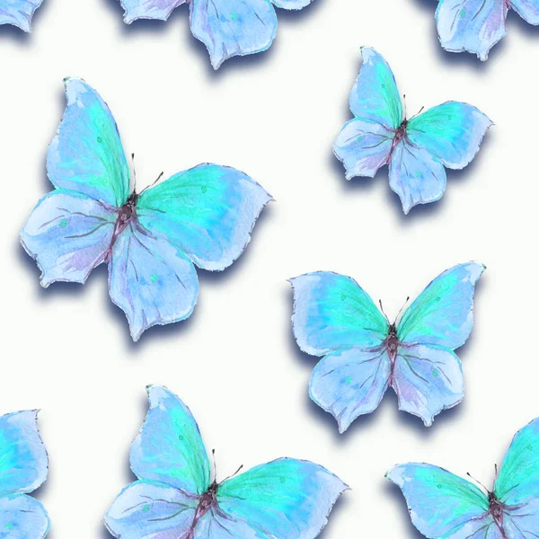 Patrón sin costura de acuarela de mariposas pintadas — Foto de Stock