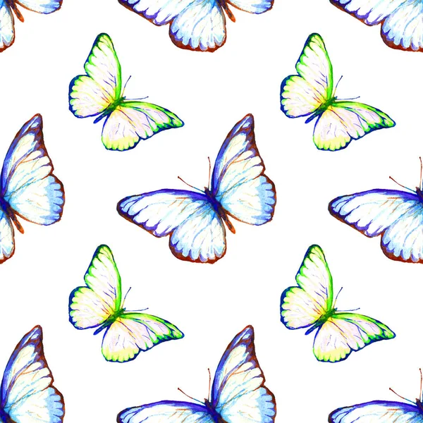 Patrón sin costura de acuarela de mariposas pintadas — Foto de Stock