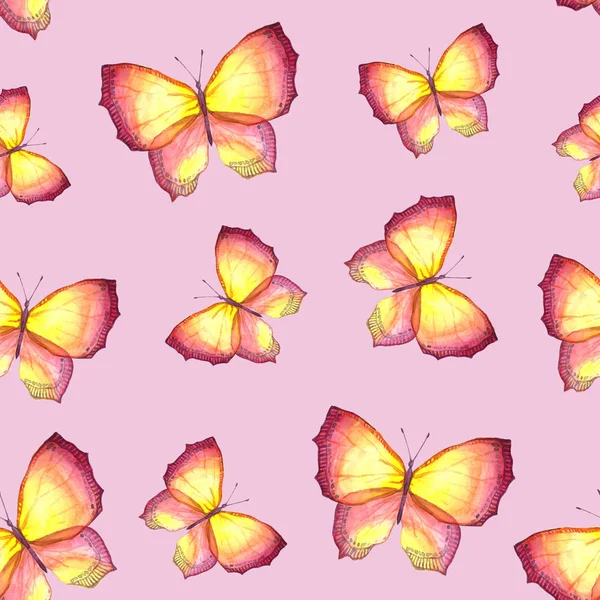 Aquarell nahtloses Muster bemalter Schmetterlinge — Stockfoto