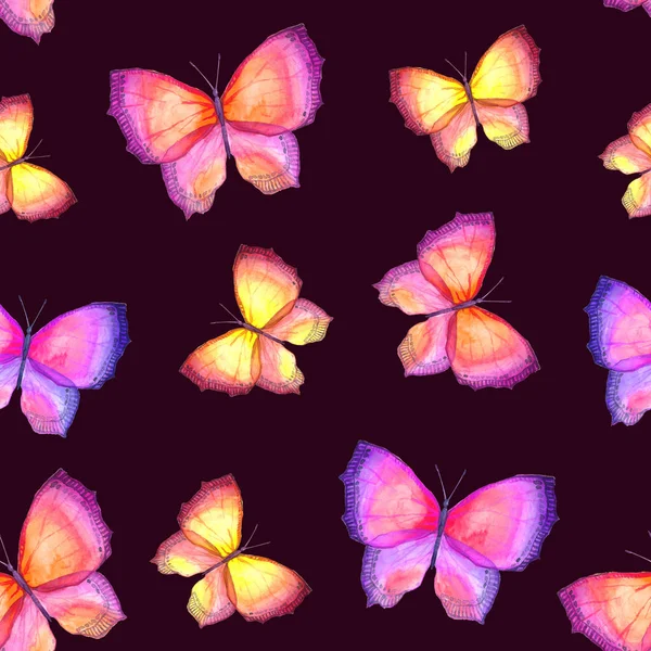 Patrón sin costura de acuarela de mariposas pintadas — Foto de Stock