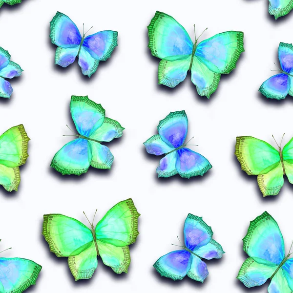 Padrão sem costura aquarela de borboletas pintadas — Fotografia de Stock