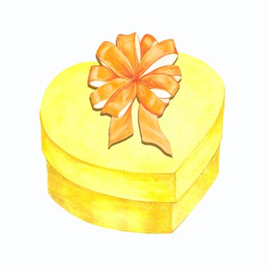 Bir hediye kutusu bir şerit yay ile suluboya çizimi.