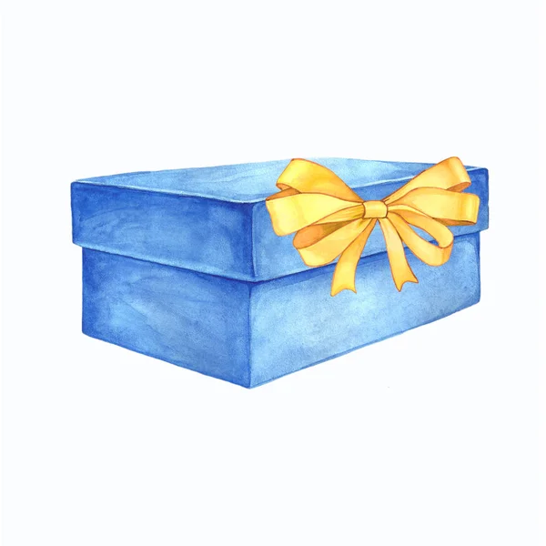 Bir hediye kutusu bir şerit yay ile suluboya çizimi. — Stok fotoğraf
