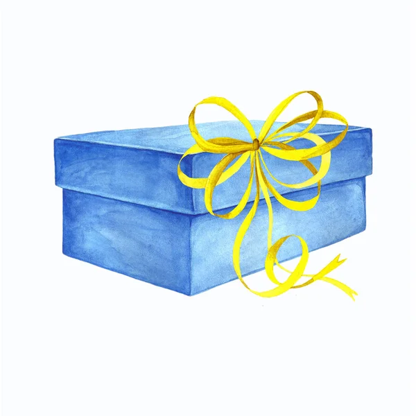 Aquarel illustratie van een geschenkdoos met een strik lint. — Stockfoto