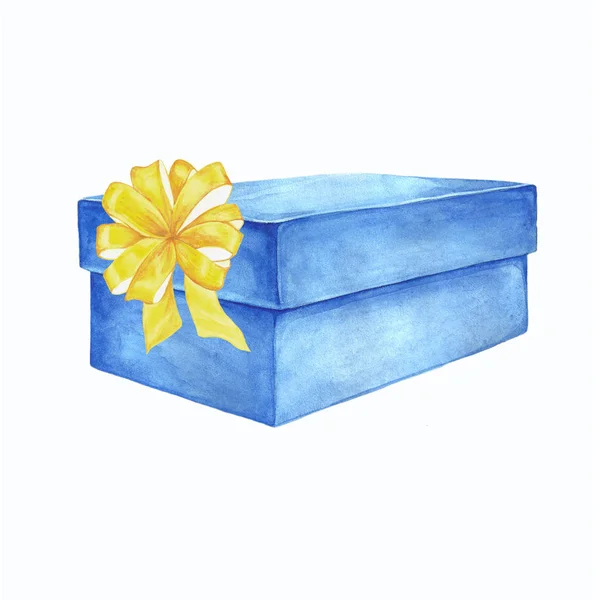 Bir hediye kutusu bir şerit yay ile suluboya çizimi. — Stok fotoğraf