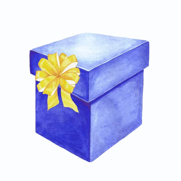 Watercolor illustration of a gift box with a ribbon bow. — Stock Photo, Image