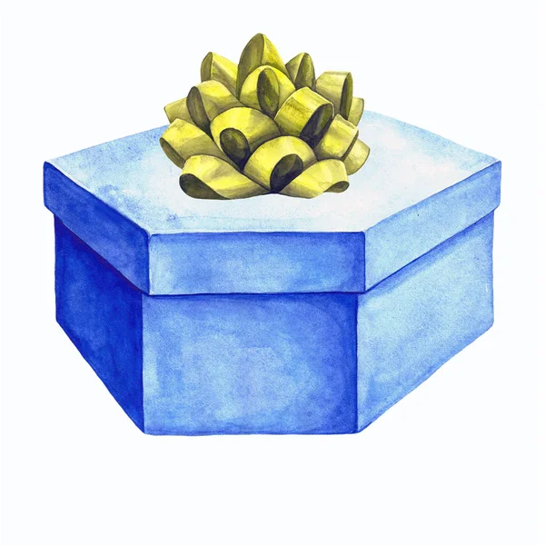 Акварельна ілюстрація подарункової коробки зі стрічковим бантом . — стокове фото