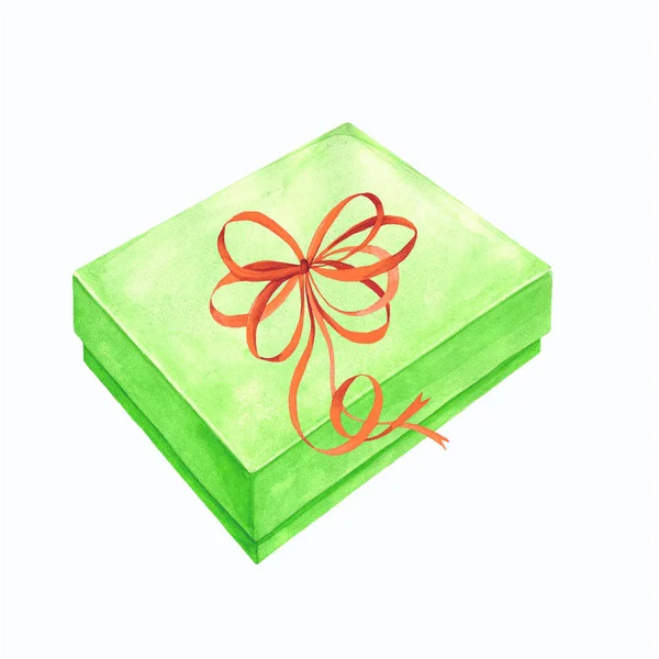 Watercolor illustration of a gift box with a ribbon bow. — Stock Photo, Image