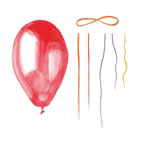Watercolor illustration of an oval balloon with a string. — Stock Photo, Image