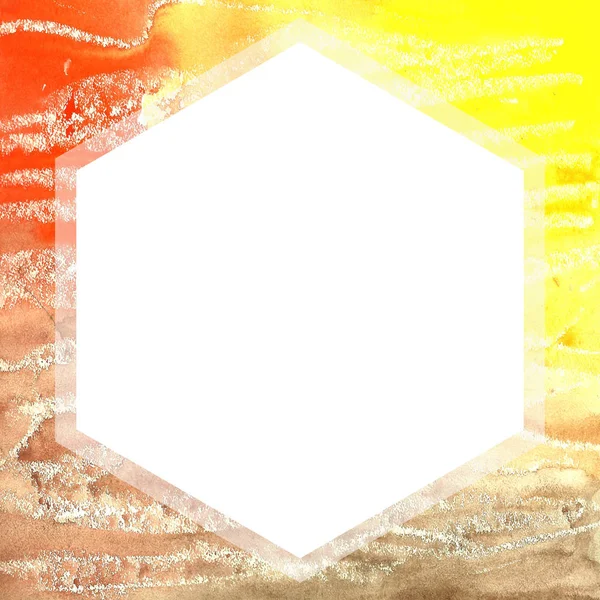 Ακουαρέλα τετράγωνο πλαίσιο με ένα λευκό εξάγωνο — Φωτογραφία Αρχείου