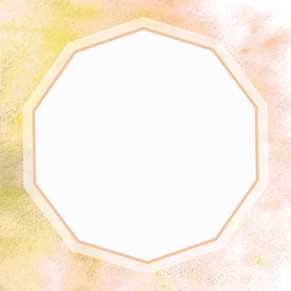 Ακουαρέλα τετράγωνο πλαίσιο με ένα λευκό πολύεδρο. — Φωτογραφία Αρχείου