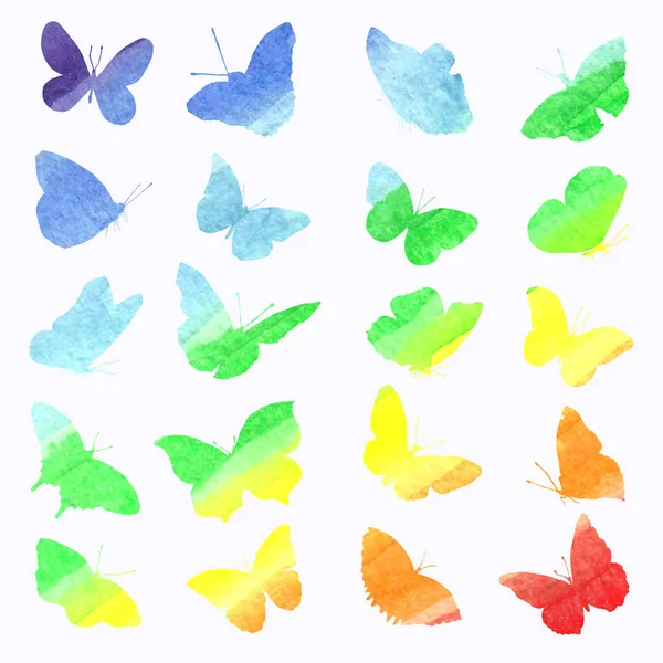 Coleção aquarela de silhuetas de borboletas pintadas em r — Fotografia de Stock