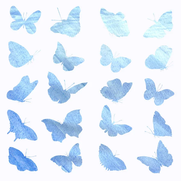 Sada obrazů motýlí siluety v akvarel. — Stock fotografie