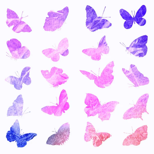 Siluety motýlů v akvarelu růžové barvy. — Stock fotografie