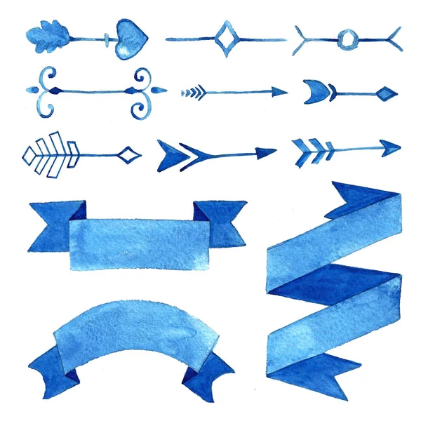 Набор акварельных стрелок и знамен из ленты — стоковое фото